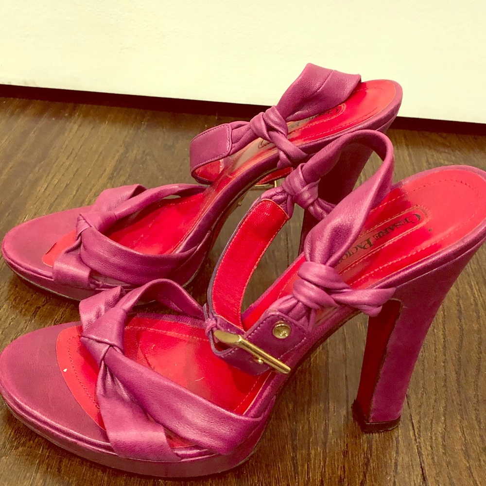 Cesare Paciotti Magenta leather heels